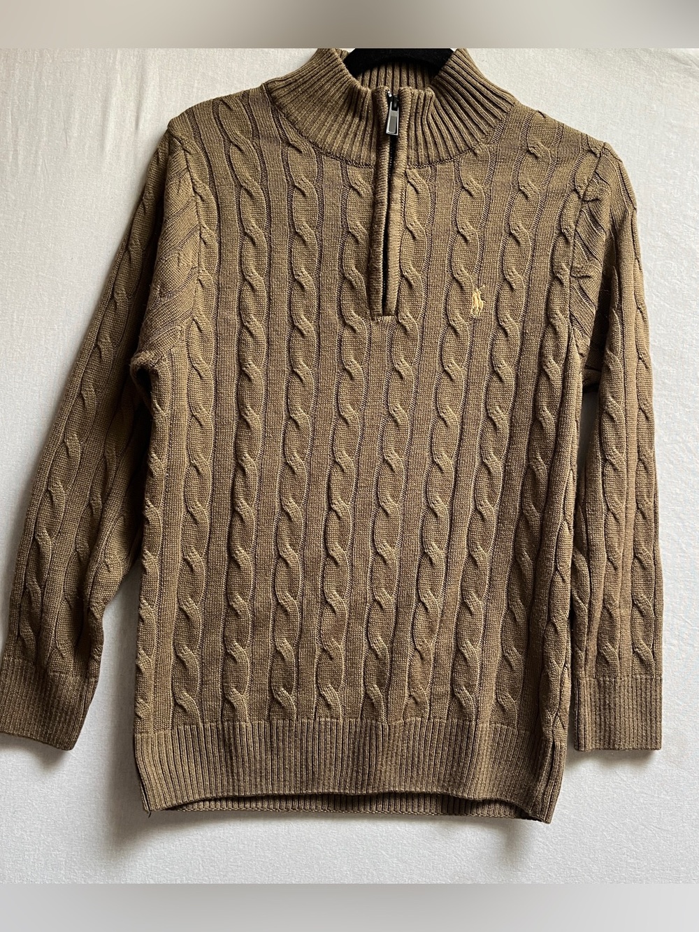 Polo Ralph Lauren Tan Brown Cable Knit Half Zip Pullover Sweater Men's Size M